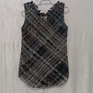 CAbi Graph Blouse Gray Plaid Academia Corporate Siren‎ Sleeveless Keyhole Xs